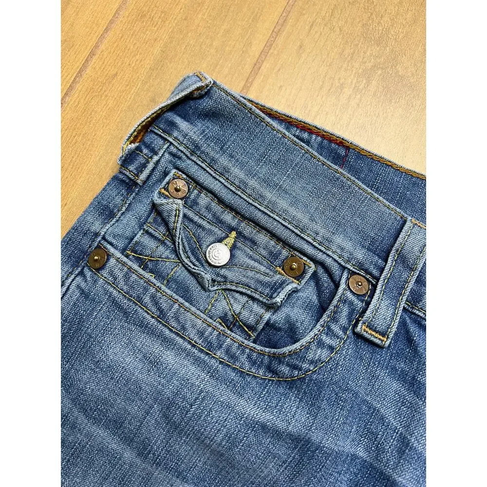True Religion Jeans Mens 36X28 Blue‎ Ricky Straight Leg Back Flap Pockets Y2K
